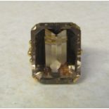 Tested as 9ct gold smokey quartz dress ring. quartz size 27 ct, size N total weight 12.1 g