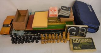 Vintage gaming including a wooden chess set (knight missing top section), Waddington's Formula 1, GB