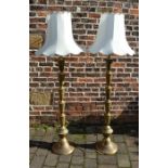 Pair of Oriental style brass standard lamps