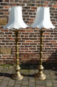 Pair of Oriental style brass standard lamps