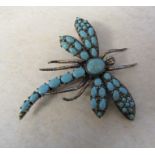 Silver and turquoise dragonfly brooch H 7 cm