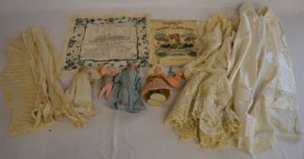 Victorian Christening gown, veil etc, Titanic memorial handkerchief, souvenir of the victory of