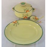Clarice Cliff Bizarre Ravel pattern large lidded tureen, ladle and meat plate (ladle af) - meat
