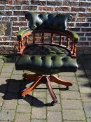 Green button back green leather swivel chair