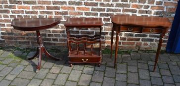 Regency style side table, Regency style magazine rack and a serpentine fronted console table