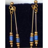 Pierres veritables pair of yellow metal & lapis earrings