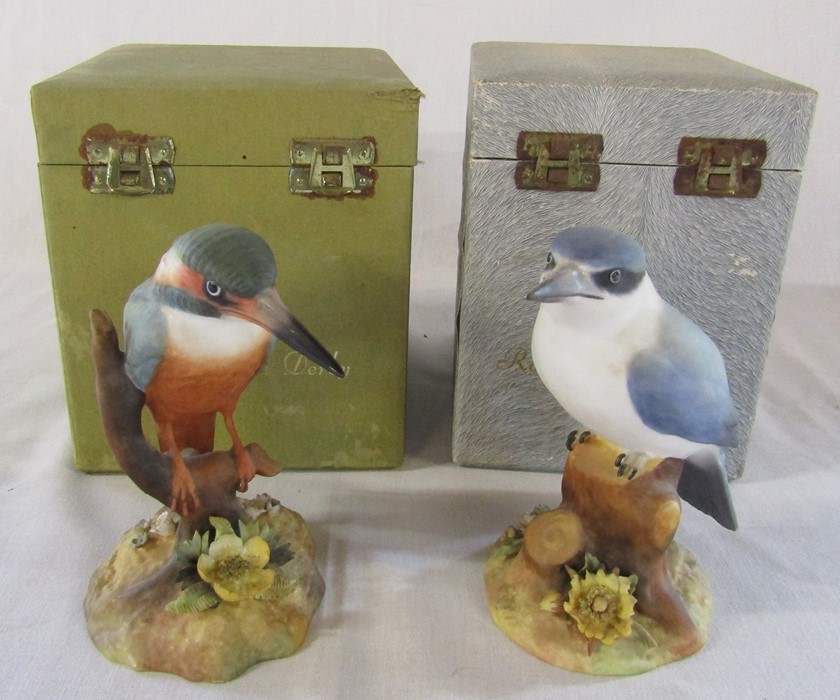 2 boxed Royal Crown Derby kingfisher birds - Australian kingfisher signed J Griffiths H 13.5 cm &