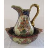 Modern hand painted Satsuma jug and bowl (jug H 25.5 cm bowl D 31 cm)