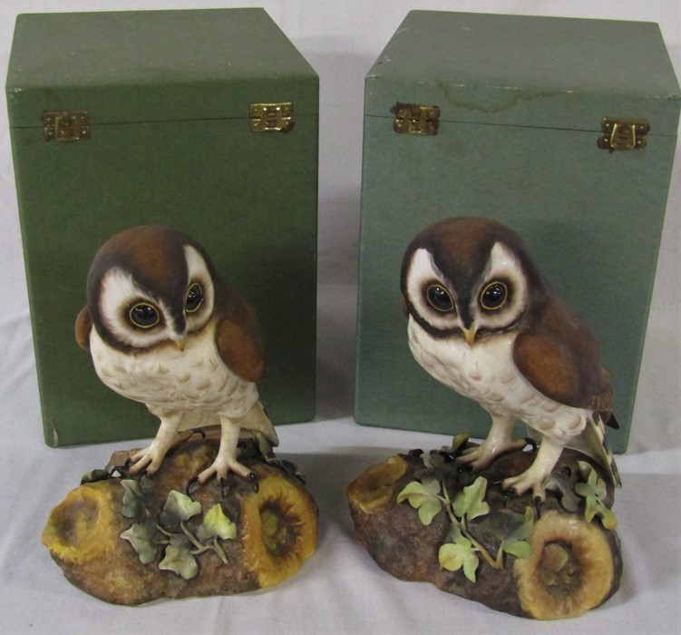 2 boxed large Royal Crown Derby brown owls H 25 cm