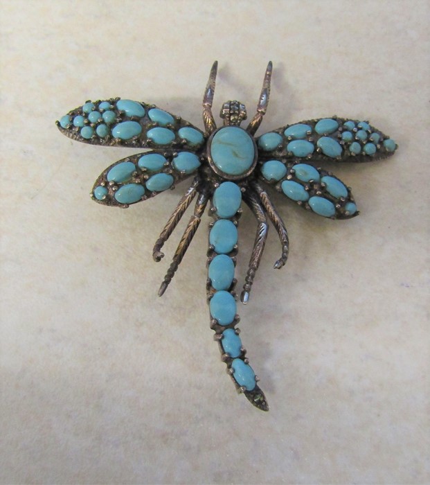 Silver and turquoise dragonfly brooch H 7 cm - Image 3 of 3