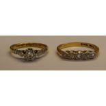 Two 18ct gold diamond chip rings 4.7g size N & K