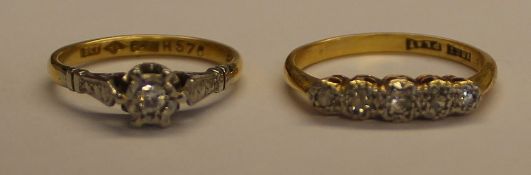 Two 18ct gold diamond chip rings 4.7g size N & K