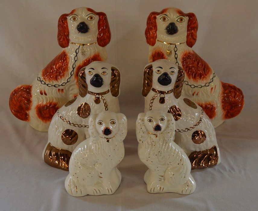 3 pairs of Staffordshire dogs, tallest 31cm