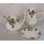 Royal Albert Celebration pattern teapot, coffee pot and dish