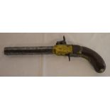 19th century percussion cap large bore pistol overall length 31cm with repair & missing trigger