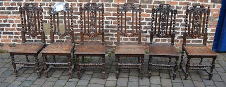 6 late 19th/early 20th century heavily card oak chairs in need of restoration