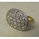 18ct gold diamond cluster ring, diamond total 1.00 ct, size M weight 7.6 g (22 mm x 18 mm)