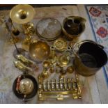 Large quantity of brassware including a coal scuttle & hearth tidy (2 boxes)