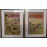 Pair of framed 'The Hotspur' front covers dated 1st June 1946 and 16th December 1950 28 cm x 35.5 cm