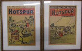 Pair of framed 'The Hotspur' front covers dated 1st June 1946 and 16th December 1950 28 cm x 35.5 cm