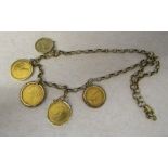 9ct gold necklace with 3 full sovereigns and 2 half sovereigns, total weight 51.3 g L 21 ", full
