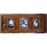 3 silhouette pictures (Blecker and J Reinhold) in carved wooden frame 90 cm x 35.5 cm