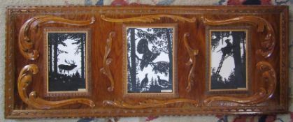 3 silhouette pictures (Blecker and J Reinhold) in carved wooden frame 90 cm x 35.5 cm