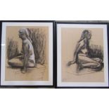 Pair of framed pastel drawings of nudes by Lincolnshire artist Jane West signed and dated 62 cm x