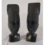 Pair of tribal busts H 32 cm