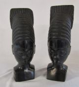 Pair of tribal busts H 32 cm