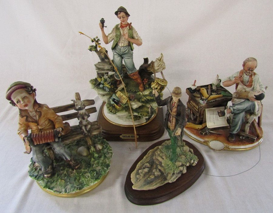 Selection of Capodimonte figures inc Giseppi & Pinocchio and Fisherman & a Border Fine Arts