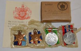 Set of 4 World War II medals, 1939-45 Star, France German Star, Defence Medal & The War Medal with