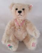 Steiff Queen Mother pink limited edition teddy bear 406/2002 with Wedgwood pendant and growler H