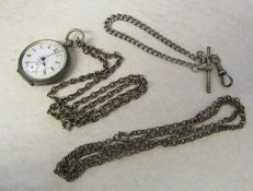 Silver fob watch (af) with white metal chain & silver fob watch chain 0.49 ozt and silver necklace