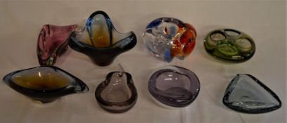 8 coloured glass hand made bowls/ashtrays