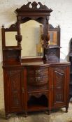 Late Victorian walnut bow fronted sideboard with mirror back Ht 223cm W 120cm D 54cm