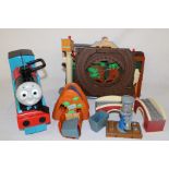 Thomas the Tank Engine Take N Play Misty Island set, spare track & carrying case full of trains (