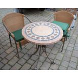 Circular tile top patio table & 2 chairs