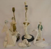 Lladro polar bears figurine & swan, Royal Doulton Reflections Promenade figure, 2 figural lamps &
