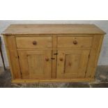 Victorian pine cabinet with 2 doors & 2 frieze drawers, height 94cm, width 152cm, depth 52cm