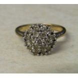 9ct gold diamond cluster ring 0.75 ct weight 4.7 g size M/N