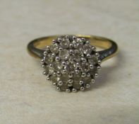 9ct gold diamond cluster ring 0.75 ct weight 4.7 g size M/N