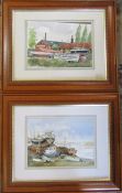 2 framed watercolours of boat yard scenes 57 cm x 57 cm (size including frame)