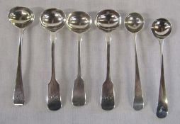 6 assorted silver mustard spoons inc London 1830, 1866 and 1802 total weight 2.14 ozt