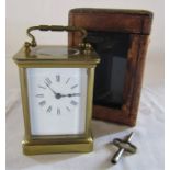 Brass carriage clock (height excluding the handle 11 cm) with travel case