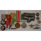 World War II Special Constabulary & Defence medals, Lincolnshire Regiment badge, 2 RAF badges etc