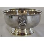 Small silver rose bowl with lions head ring handles, diameter 16cm, Birmingham 1983 by Broadway