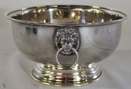 Small silver rose bowl with lions head ring handles, diameter 16cm, Birmingham 1983 by Broadway