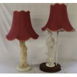 Blanc de chine figural table lamp (damage to hand) & soap stone owl table lamp