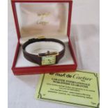 Ladies Must de Cartier watch with brown leather strap, box and guarantee card - marked Argent 925